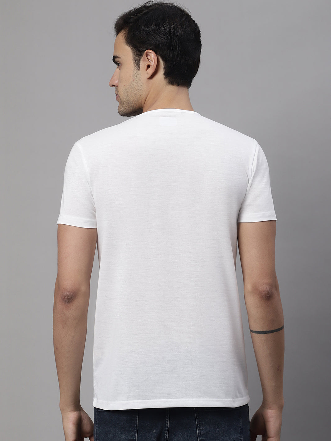 Vimal Jonney Round Neck Cotton Printed White T-Shirt for Men