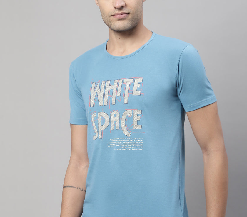 Vimal Jonney Round Neck Cotton Printed Blue T-Shirt for Men