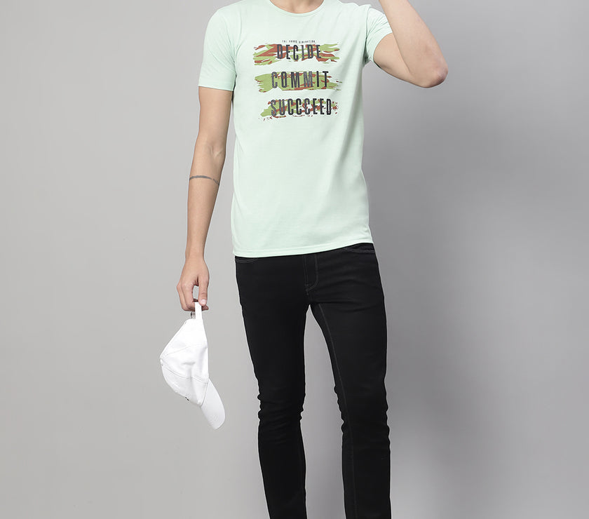 Vimal Jonney Round Neck Cotton Printed Light Green T-Shirt for Men