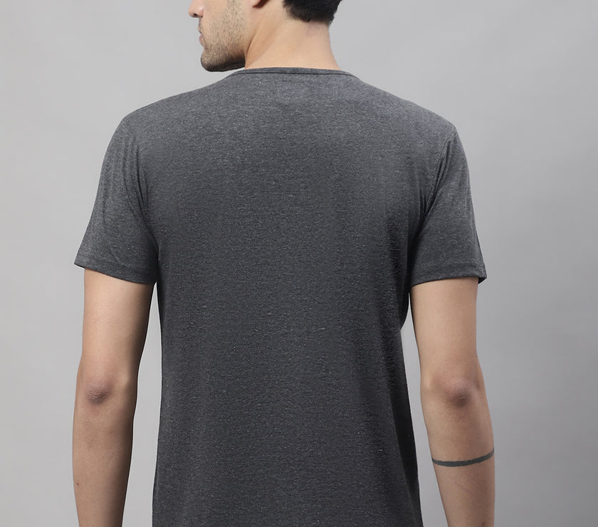 Vimal Jonney Round Neck Cotton Printed Anthracite T-Shirt for Men