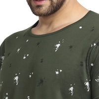 VIMAL JONNEY Men's Olive Printed Round Neck Tshirt