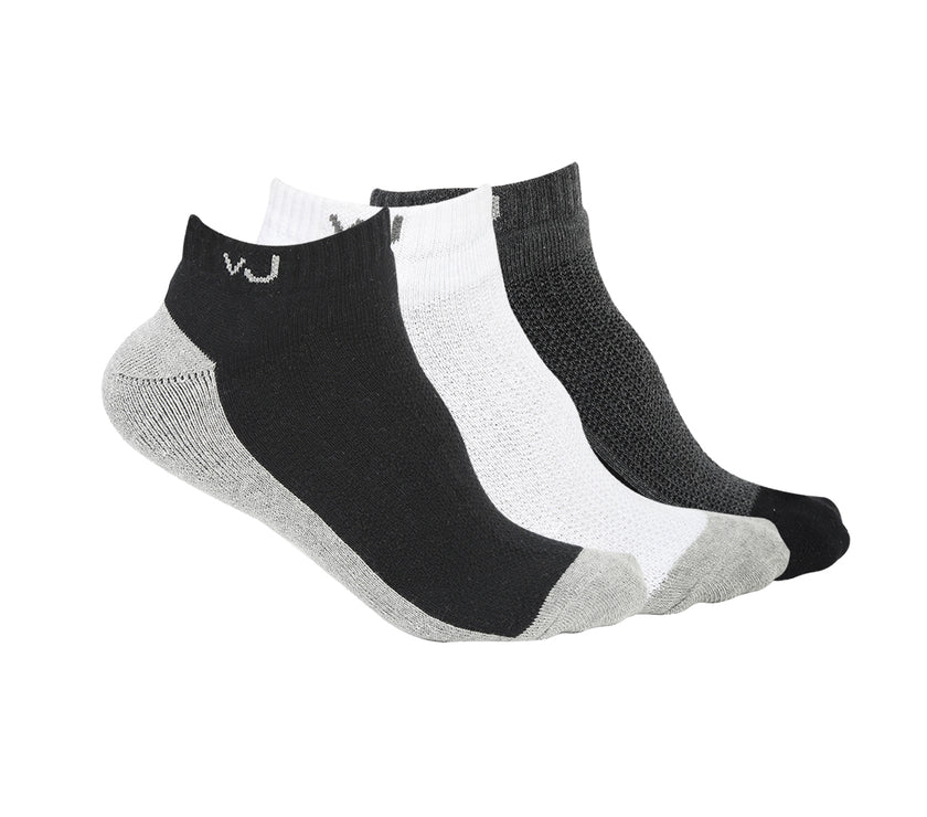 Vimal Jonney Men's Cotton Solid Ankle Socks, Free Size, Pack of 3 (Multicoloured)