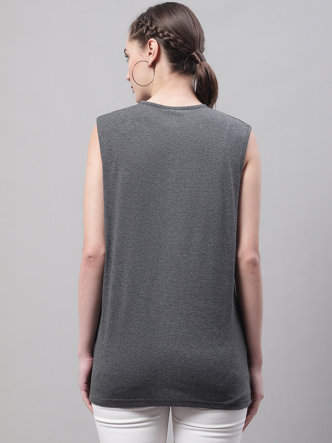 Vimal Jonney Regular Fit Cotton Solid Anthracite Gym Vest for Women