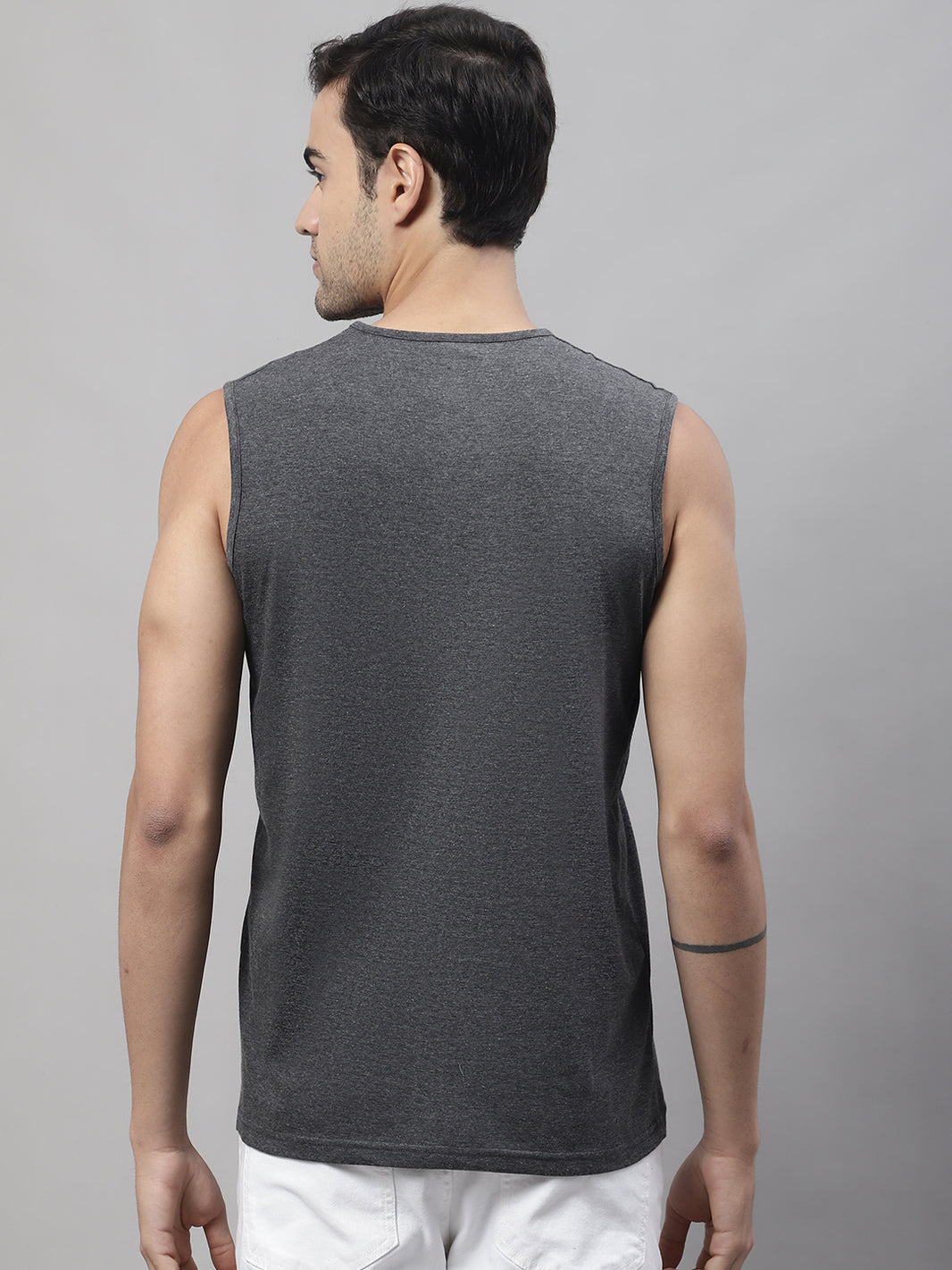 Vimal Jonney Regular Fit Cotton Solid Anthracite Gym Vest for Men