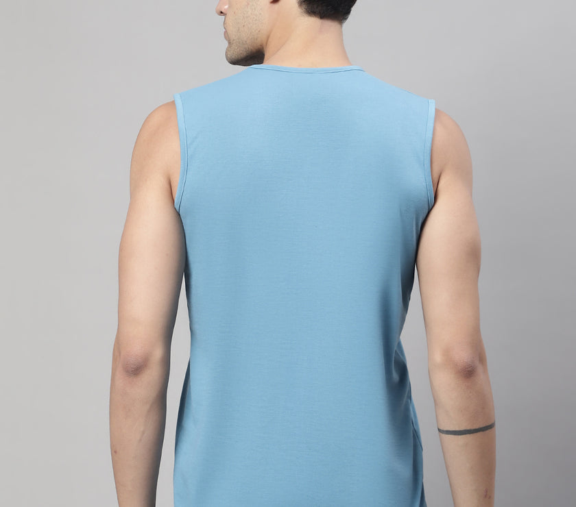 Vimal Jonney Regular Fit Cotton Solid Blue Gym Vest for Men