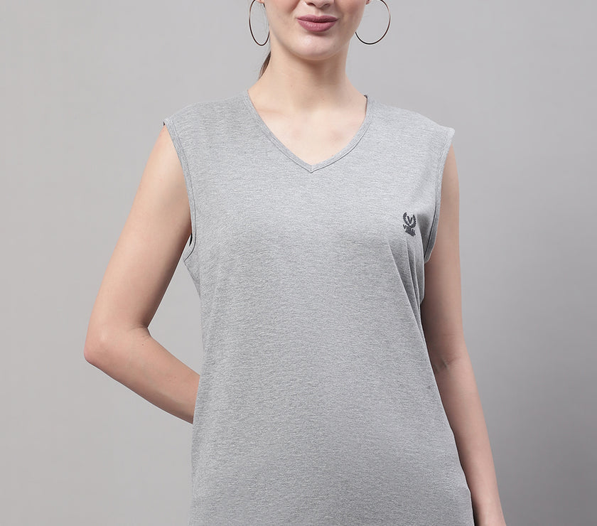 Vimal Jonney Regular Fit Cotton Solid Grey Melange Gym Vest for Women