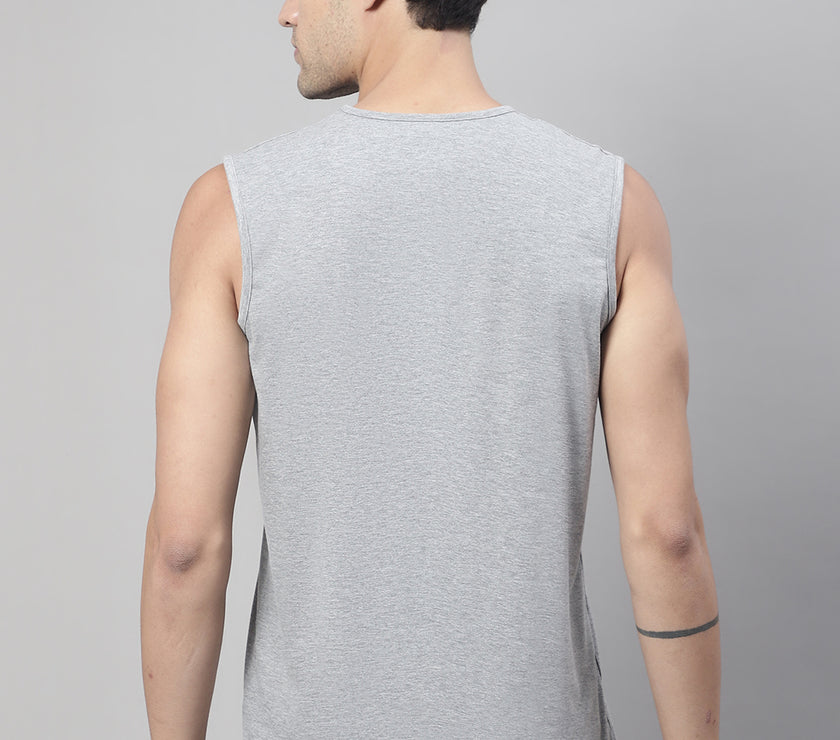 Vimal Jonney Regular Fit Cotton Solid Grey Melange Gym Vest for Men