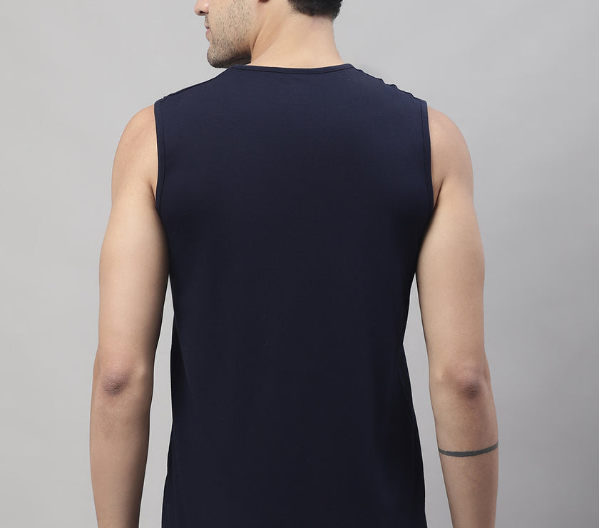 Vimal Jonney Regular Fit Cotton Solid Navy Blue Gym Vest for Men