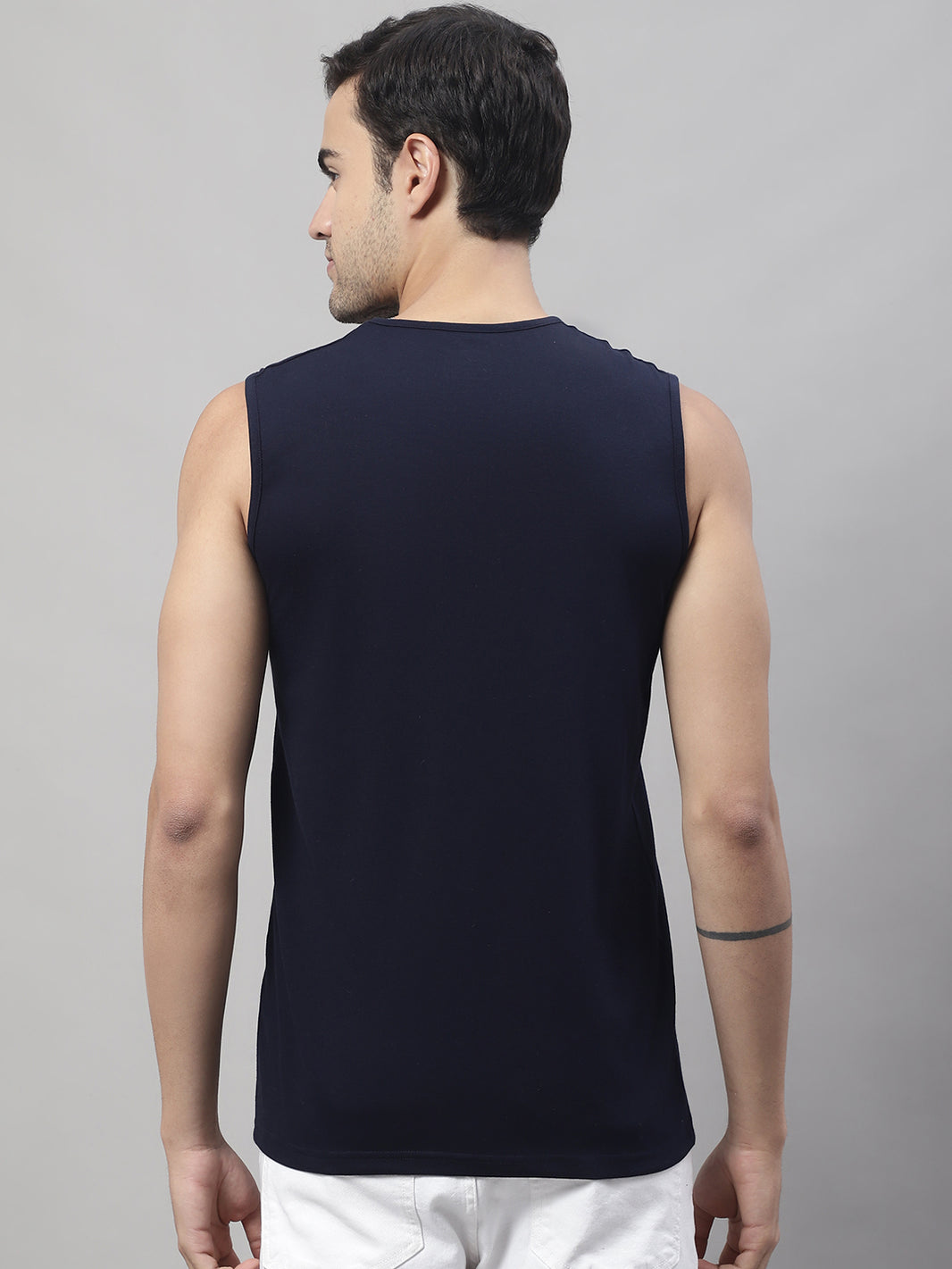 Vimal Jonney Regular Fit Cotton Solid Navy Blue Gym Vest for Men