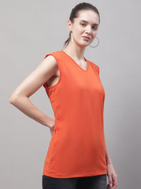 Vimal Jonney Regular Fit Cotton Solid Rust Gym Vest for Women
