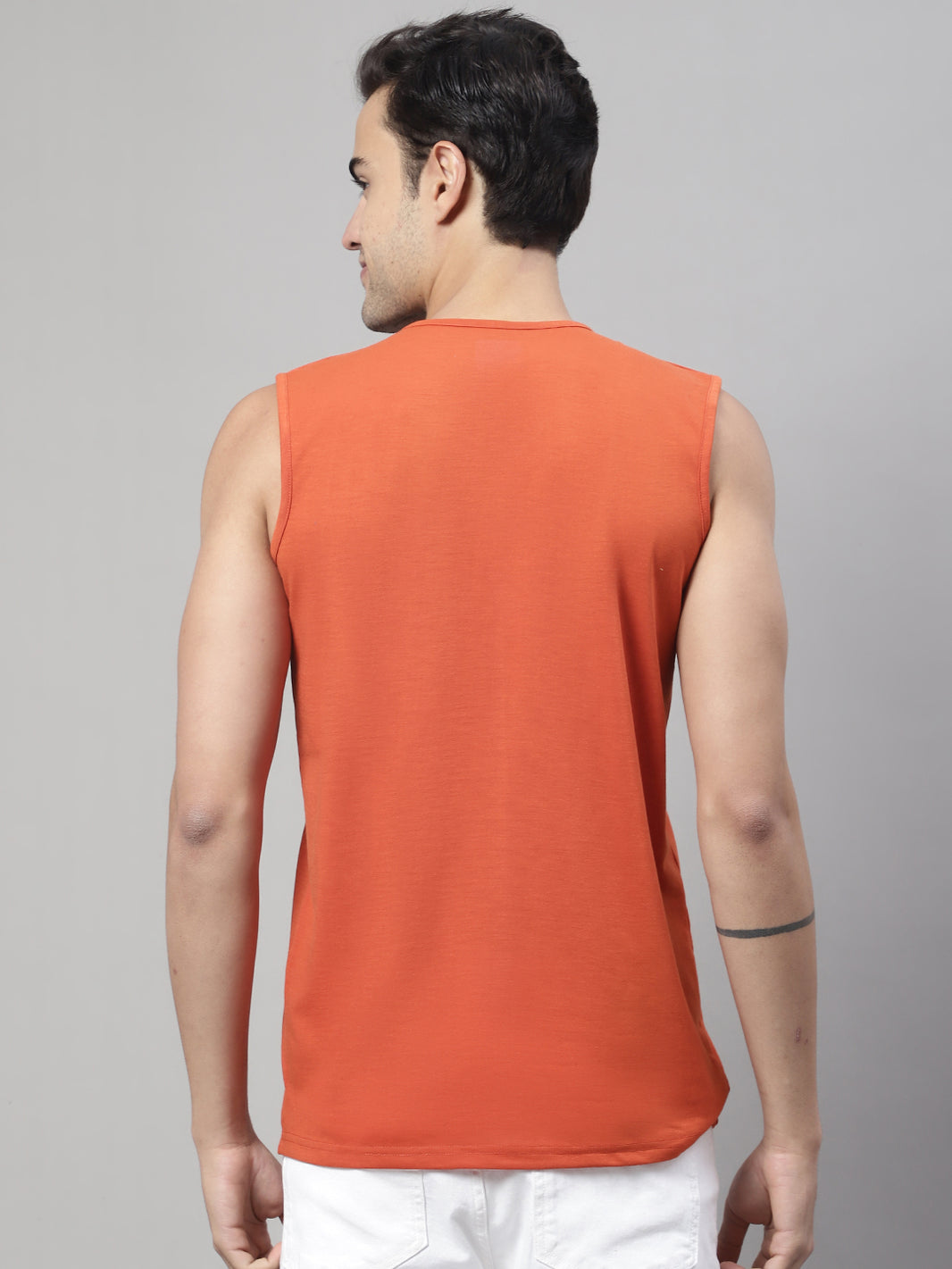 Vimal Jonney Regular Fit Cotton Solid Rust Gym Vest for Men