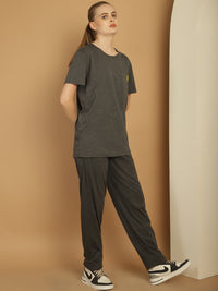 Vimal Jonney Anthracite Cotton Solid Co-ord Set Tracksuit For Women