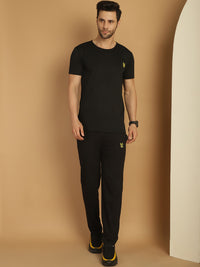 Vimal Jonney Black Cotton Solid Co-ord Set Tracksuit For Men(Zip On 1 Side Pocket)