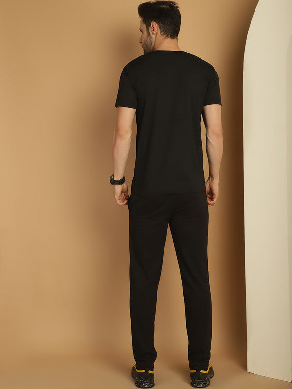 Vimal Jonney Black Cotton Solid Co-ord Set Tracksuit For Men(Zip On 1 Side Pocket)