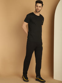 Vimal Jonney Black Cotton Solid Co-ord Set Tracksuit For Men(Zip On 1 Side Pocket)