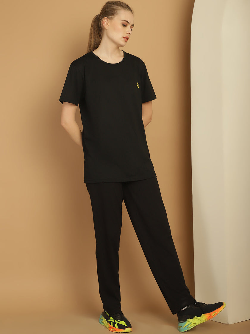 Vimal Jonney Black Cotton Solid Co-ord Set Tracksuit For Women