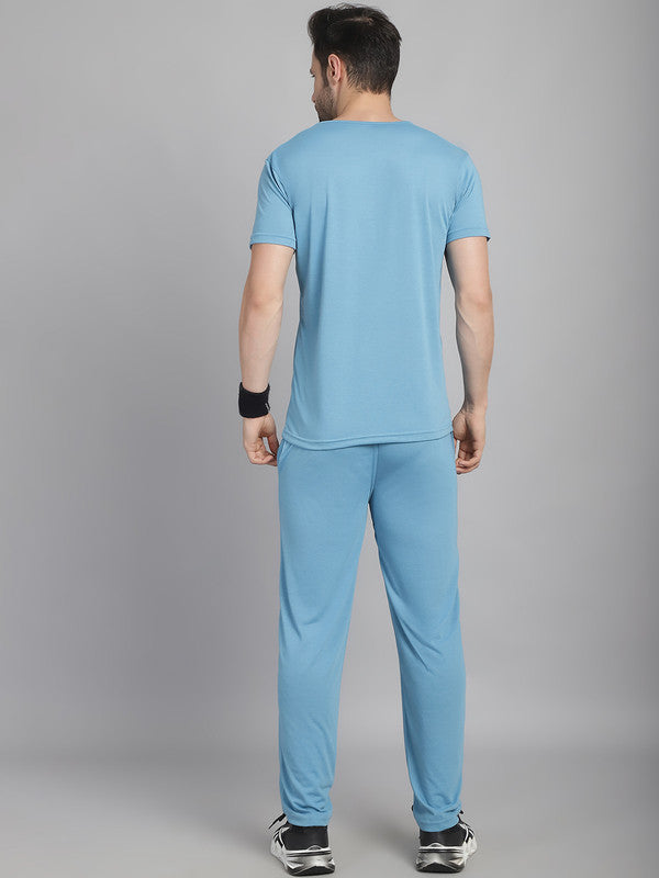 Vimal Jonney Blue Cotton Solid Co-ord Set Tracksuit For Men(Zip On 1 Side Pocket)