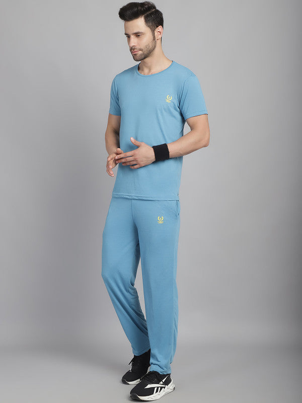 Vimal Jonney Blue Cotton Solid Co-ord Set Tracksuit For Men(Zip On 1 Side Pocket)