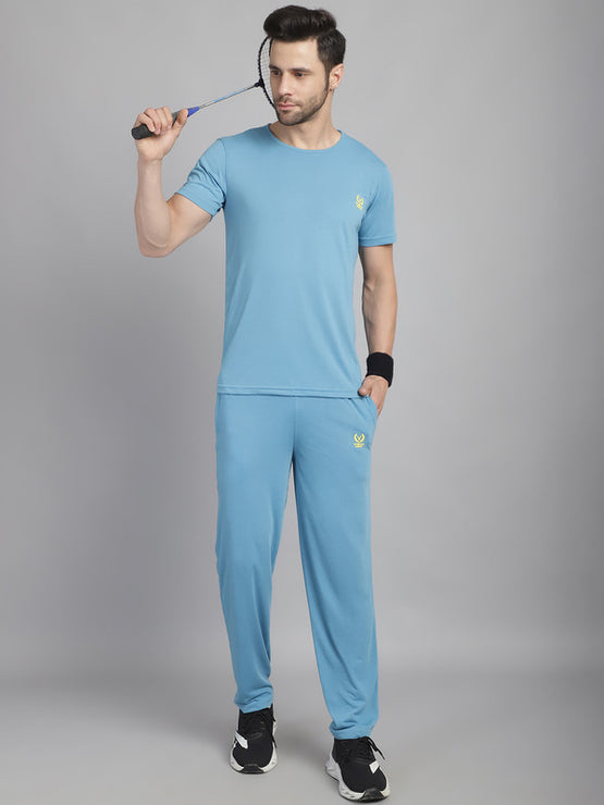 Vimal Jonney Blue Cotton Solid Co-ord Set Tracksuit For Men(Zip On 1 Side Pocket)