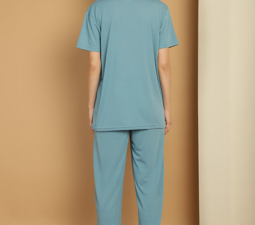 Vimal Jonney Blue Cotton Solid Co-ord Set Tracksuit For Women