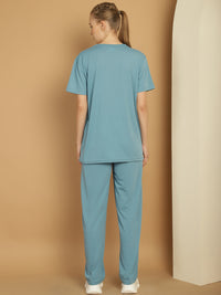 Vimal Jonney Blue Cotton Solid Co-ord Set Tracksuit For Women