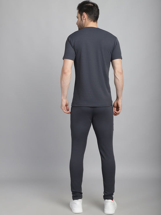 Vimal Jonney Solid  Grey  Polyester Lycra Half sleeves Co-ord Set Tracksuit For Men