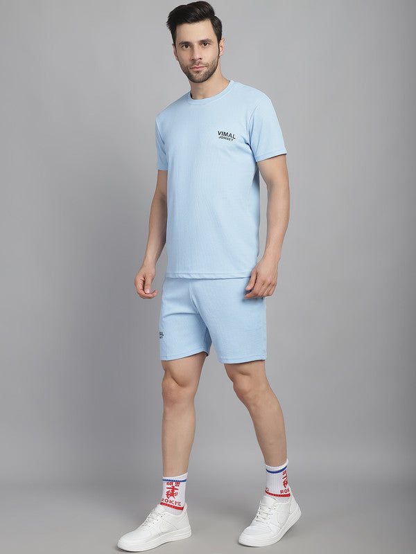 Vimal Jonney Solid  Light Blue  Polyester Lycra Half sleeves Co-ord Set Tracksuit For Men