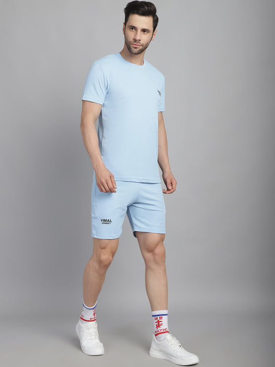 Vimal Jonney Solid  Light Blue  Polyester Lycra Half sleeves Co-ord Set Tracksuit For Men