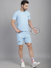 Vimal Jonney Solid  Light Blue  Polyester Lycra Half sleeves Co-ord Set Tracksuit For Men