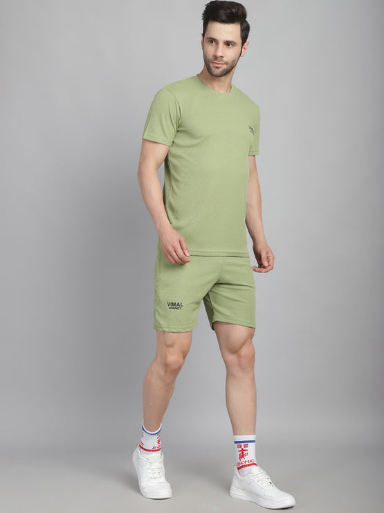 Vimal Jonney Solid  Light Green  Polyester Lycra Half sleeves Co-ord Set Tracksuit For Men