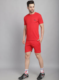 Vimal Jonney Solid  Red  Polyester Lycra Half sleeves Co-ord Set Tracksuit For Men