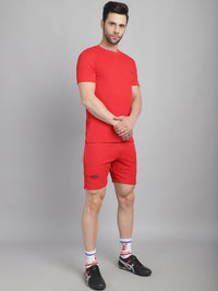 Vimal Jonney Solid  Red  Polyester Lycra Half sleeves Co-ord Set Tracksuit For Men