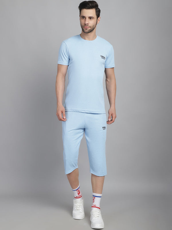 Vimal Jonney Solid  Light Blue  Polyester Lycra Half sleeves Co-ord Set Tracksuit For Men