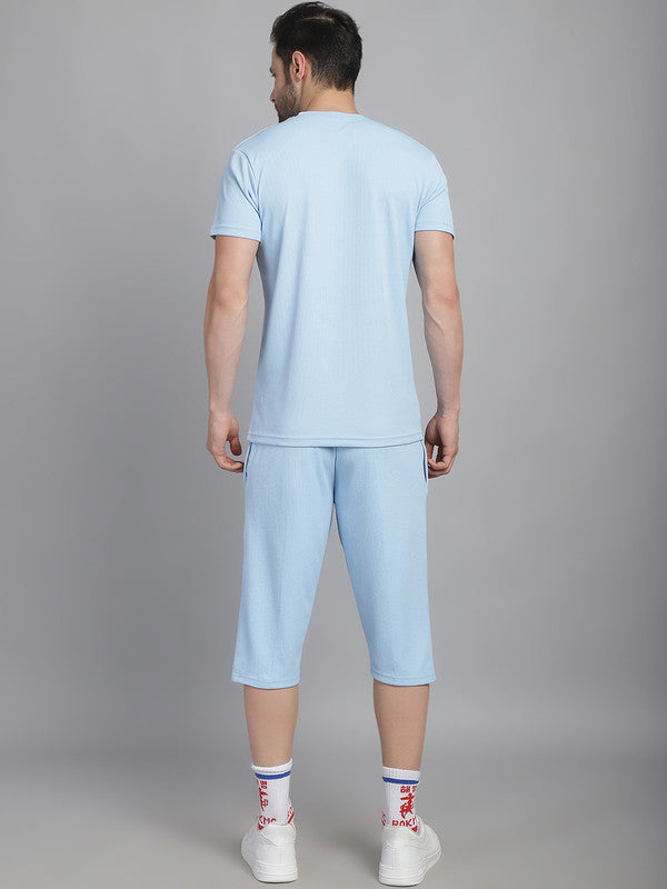 Vimal Jonney Solid  Light Blue  Polyester Lycra Half sleeves Co-ord Set Tracksuit For Men