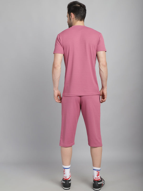 Vimal Jonney Solid  Pink  Polyester Lycra Half sleeves Co-ord Set Tracksuit For Men