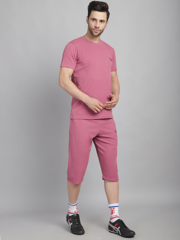 Vimal Jonney Solid  Pink  Polyester Lycra Half sleeves Co-ord Set Tracksuit For Men
