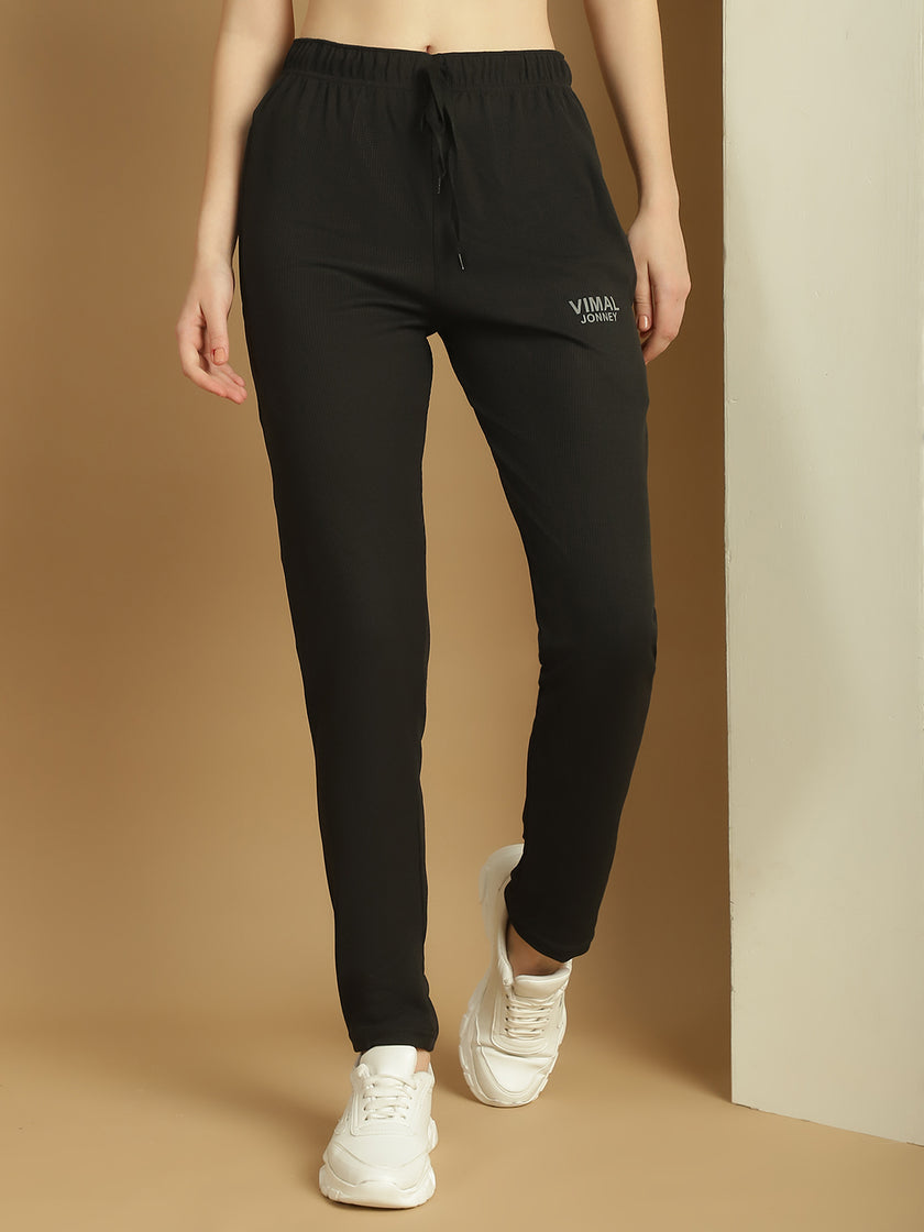 Vimal Jonney Solid Black Regular Fit Polyster Lycra Trackpant For Women