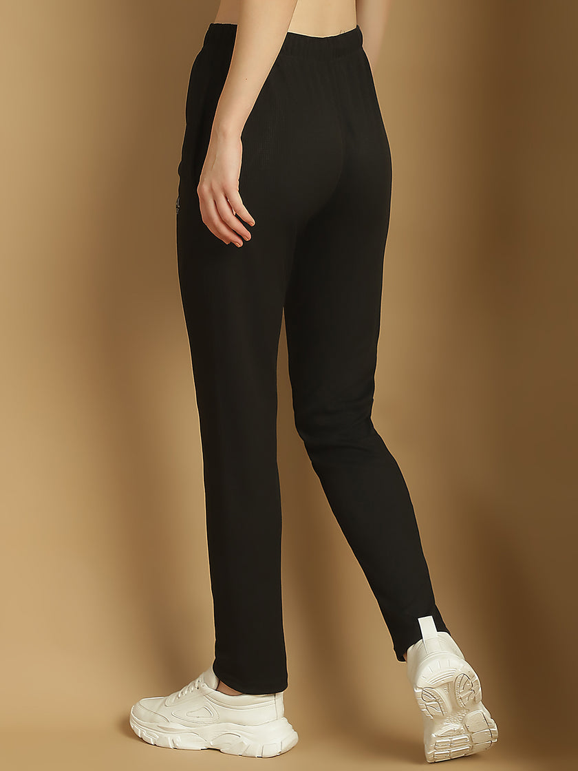 Vimal Jonney Solid Black Regular Fit Polyster Lycra Trackpant For Women