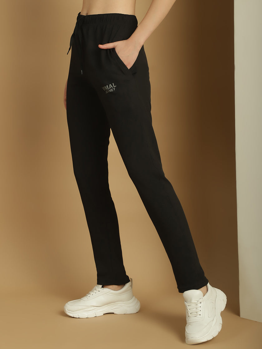 Vimal Jonney Solid Black Regular Fit Polyster Lycra Trackpant For Women