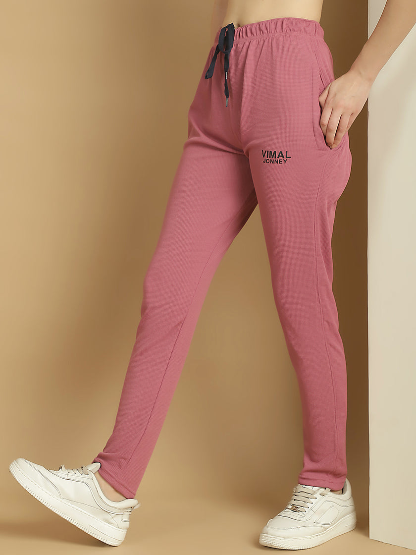 Vimal Jonney Solid Pink Regular Fit Polyster Lycra Trackpant For Women