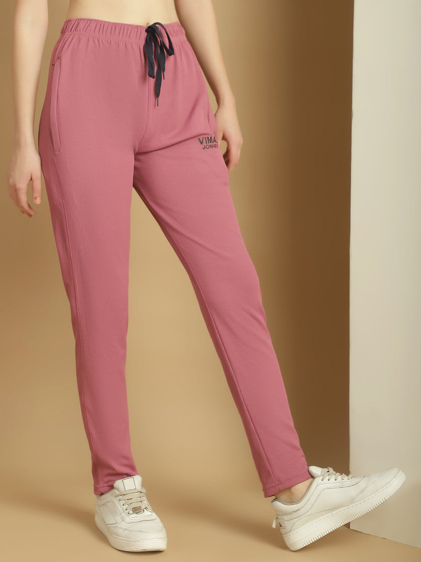 Vimal Jonney Solid Pink Regular Fit Polyster Lycra Trackpant For Women