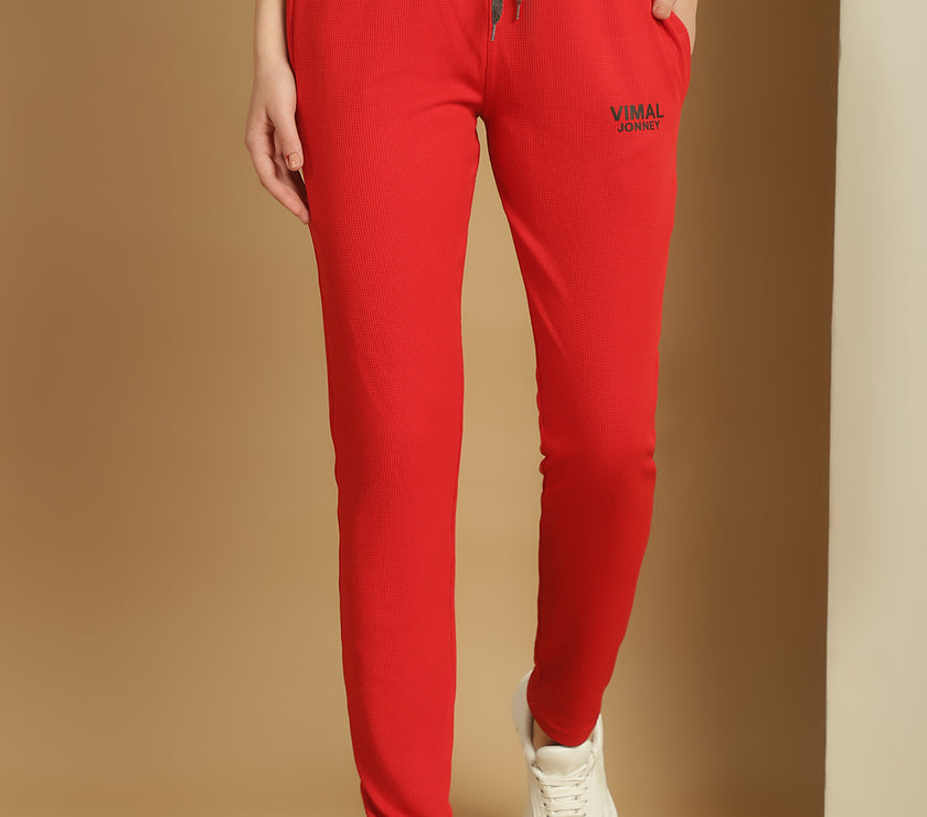 Vimal Jonney Solid Red Regular Fit Polyster Lycra Trackpant For Women