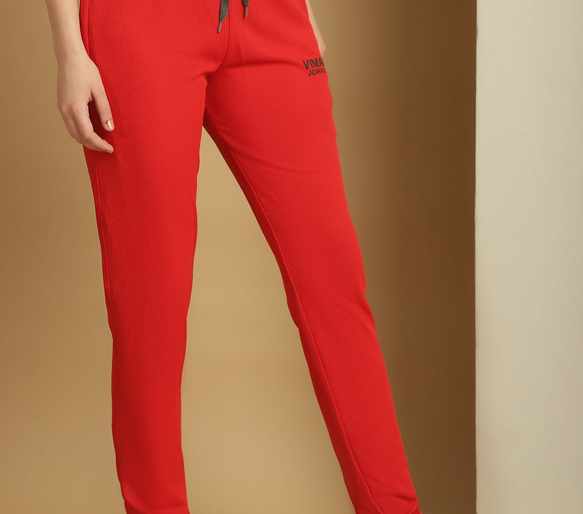 Vimal Jonney Solid Red Regular Fit Polyster Lycra Trackpant For Women