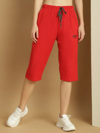 Vimal Jonney Solid Red Regular Fit Polyster Lycra Capri For Women