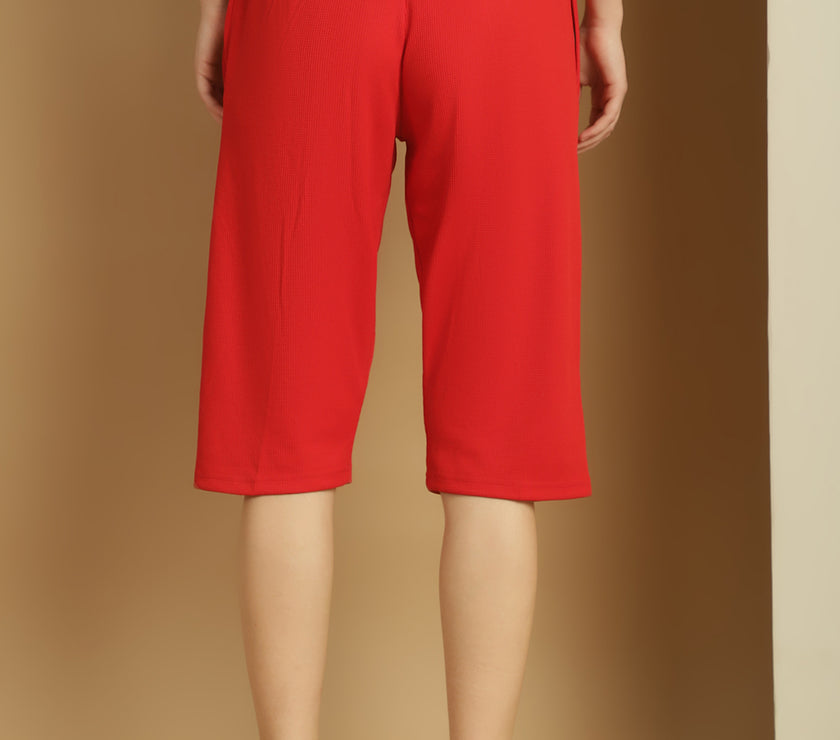 Vimal Jonney Solid Red Regular Fit Polyster Lycra Capri For Women