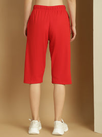 Vimal Jonney Solid Red Regular Fit Polyster Lycra Capri For Women