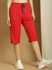 Vimal Jonney Solid Red Regular Fit Polyster Lycra Capri For Women