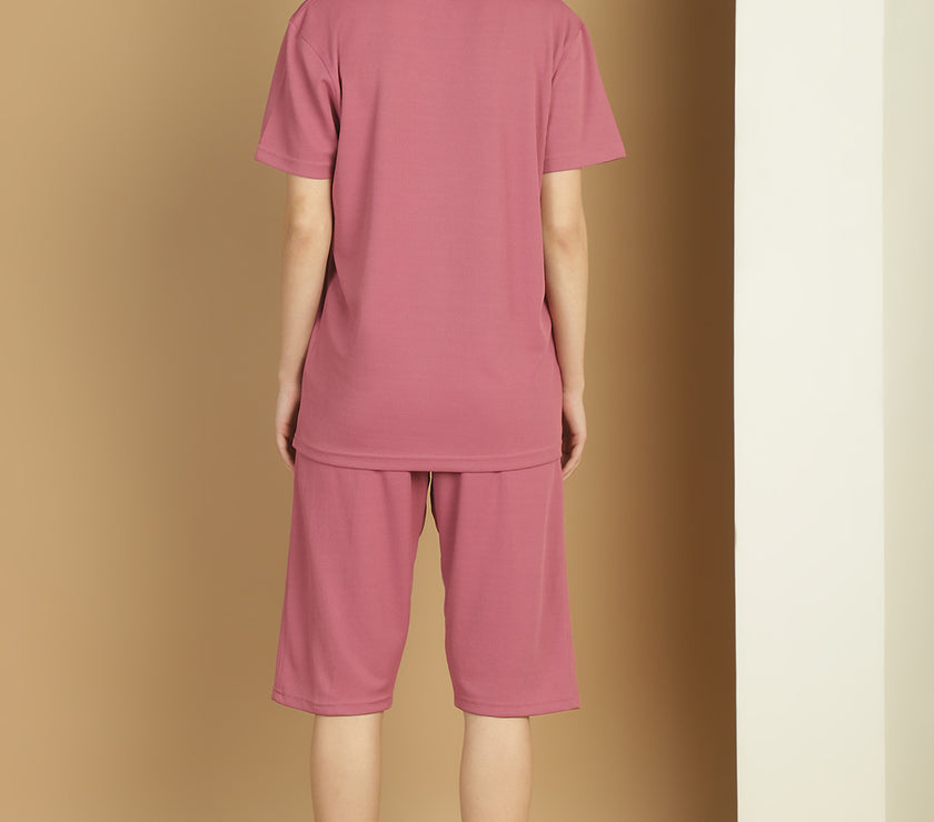 Vimal Jonney Solid  Pink  Polyester Lycra Half sleeves Co-ord Set Trackuit For Women