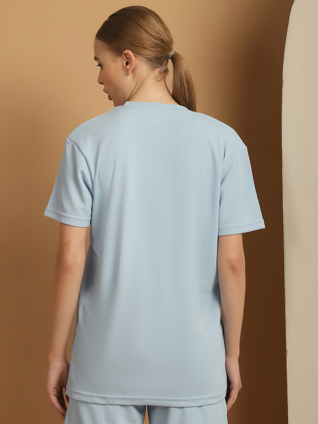 Vimal Jonney Solid Blue Round Neck Polyester Lycra Half sleeves Tshirt For Women