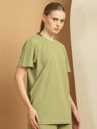 Vimal Jonney Solid Green Round Neck Polyester Lycra Half sleeves Tshirt For Women